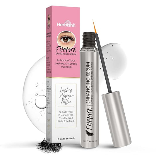 Herbishh Eyelash Enhancing Nourishing Serum for Longer, Thicker Lashes, Safe for Lash Extensions, Fragrance-Free Lash Serum, Sulfate-Free, Travel-Friendly, 0.135 fl. oz