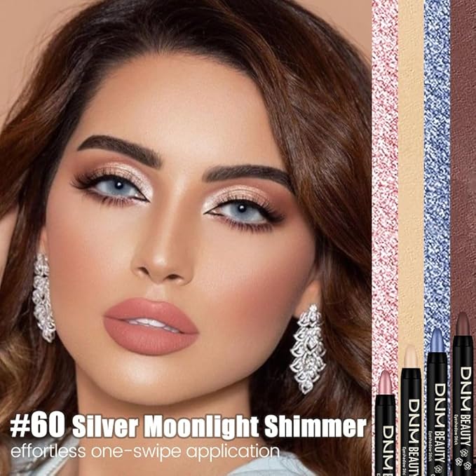 Kaely Cream Eye Shadow Sticks, Silver Moonlight Shimmer Eyeliner Pencil Eyeshadow Palette Makeup, Eye Highlighter Brightener Stick for Older Women Waterproof Pigmented, sombras para ojos, New-60