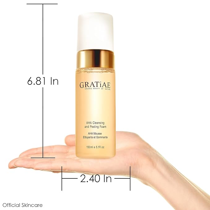 Gratiae organics, AHA Cleansing and Peeling Foam face wash, non-drying facial cleanser for sensitive, acne & allergy prone and all Skin Types, facial cleanser. 5.1 Fl. Oz