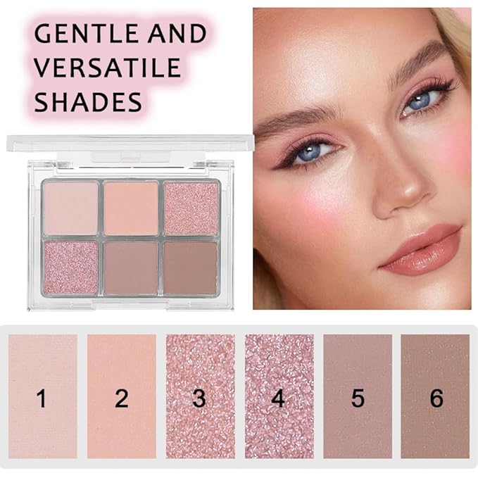 6 Colors Nude Champagne Gold Matte Shimmer Eyeshadow Palette for Eye Makeup,High Pigmented Brown Eye Shadow Primers Powder Palet de sombras de ojos