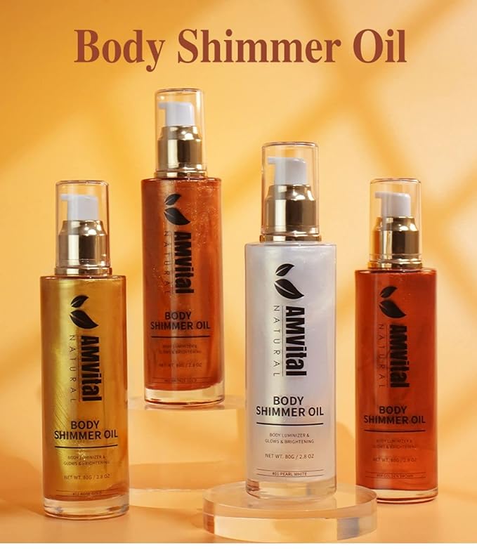 Shimmer Body Oil Rose Gold, Illuminator Highlighter for Face & Body Makeup Shine, Non-Sticky Body Moisturizing For All Skin Types, Fast Absorbing & lightweight Body Oil For Women