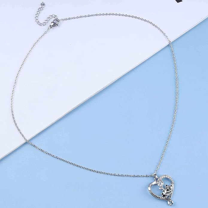 Silver Crystal Panda Necklace Choker Vintage Heart Panda Pendant Cute Animal Necklace Charm Jewelry I Love You Forever Birthday Gifts for Kids Women and Girls