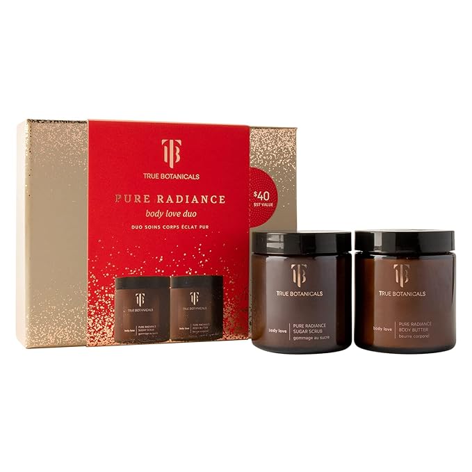 True Botanicals - Body Love Pure Radiance Duo | Non-Toxic, Cruelty-Free | Sugar Scrub & Body Butter, Exfoliate + Moisturize for Dewy Glow | MADE Safe