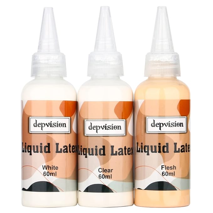 Depvision Liquid Latex 3 Colors Set White Fresh Clear Color For Special Effects Wound Waterproof Professional Makeup Artist Skin Illustrator SFX Monster Zombie (60ml * 3 color)