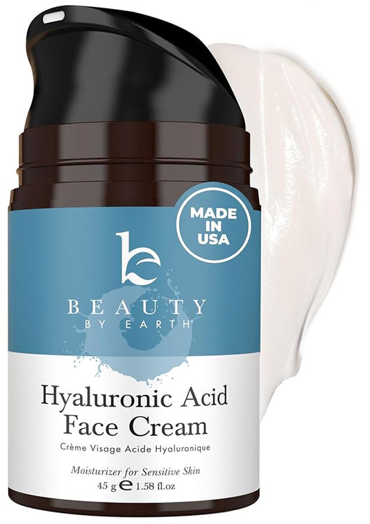 Hyaluronic Acid Moisturizer for Face - USA Made with Organic & Natural Ingredients, Hydrating Anti Aging Face Moisturizer for Dry Skin with Glycerin & Vitamin E, Unscented Anti Wrinkle Cream