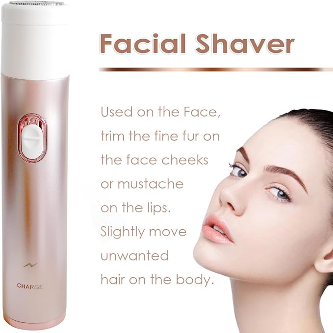 Electric Razor for Women, Hair Trimmer for Bikini Legs Womens Shaving Eyebrow Lips Body Face Beard Mustache Nose Arm Armpit Facial Hair Removal for Women's Shaver 4 in 1 Kit, Type-C Charging Port