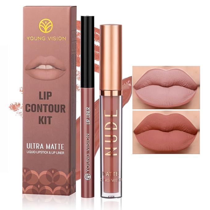 YOUNG VISION Liquid Lipstick & Lip liner Combo Set, Matte Lip Contour Kit - Durable, Waterproof, Kit de Labios Matte for Lasting Definition…