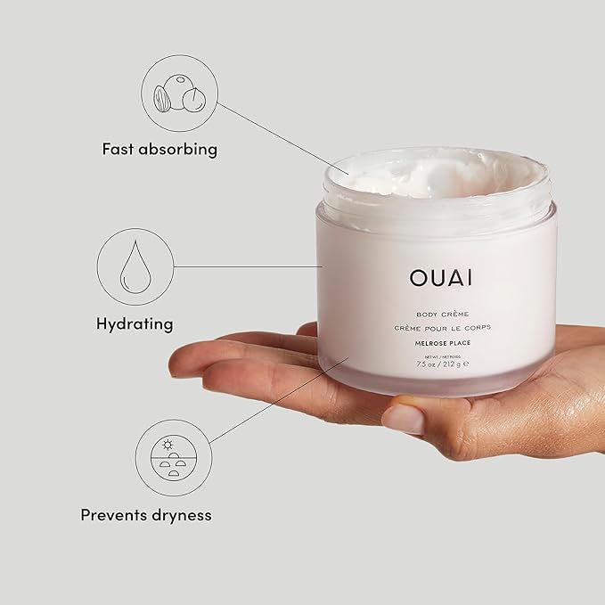 OUAI Body Cream, Melrose Place - Hydrating Whipped Body Cream with Cupuaçu Butter, Coconut Oil and Squalane - Softens Skin and Delivers Healthy-Looking Glow - Sulfate Free Skin Care (7.5 Oz)
