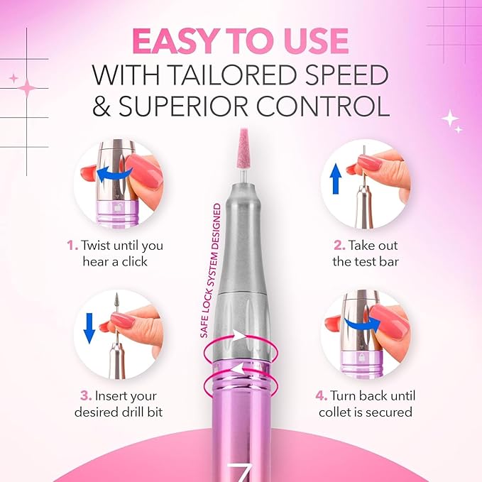 M Mase- Professional Nail Drill Machine - Coreless 2-in-1 Nail File - Electric, Cordless, 35000 RPM, HD Display - Electric Nail Drill for Professional & Home Use (Black)