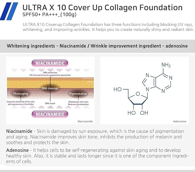 Enough Ultra 10X Cover Up Collagen Foundation, SPF 50+ PA+++, 21 Natural Beige, 3.53 oz (100 g)
