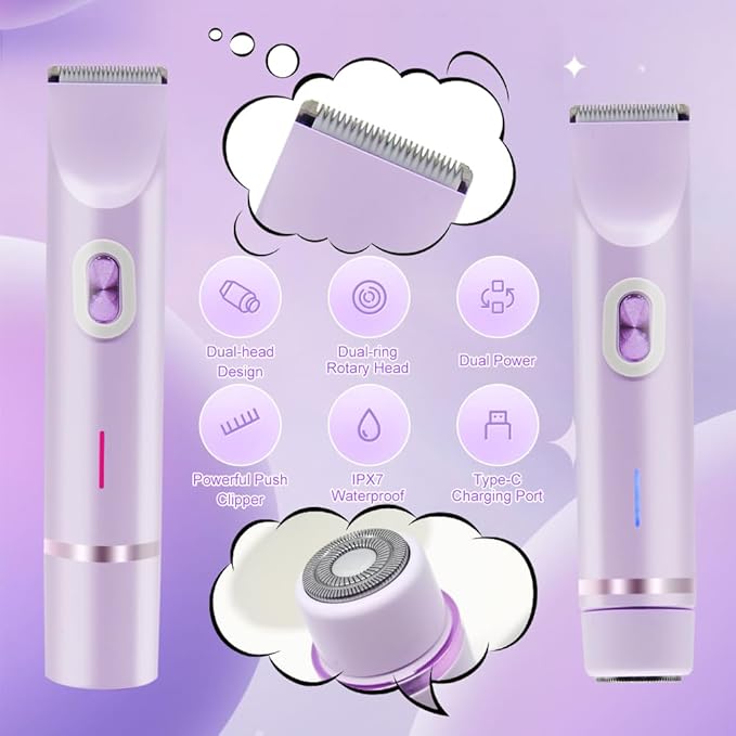 Women's Electric Dual Headed Shaver, 2 in 1 Bikini Trimmer, USB Rechargeable Electric Razors Body Hair Trimmer