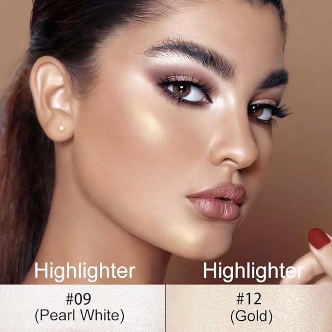 evpct 2Pcs Face Cream Makeup Highlighter Highlight Contour Stick Pearl White & Gold Glitter Contouring Highlighter Makeup Stick and Contour Illuminator Highly Piamented Long Lasting Skin Brighten 9+12