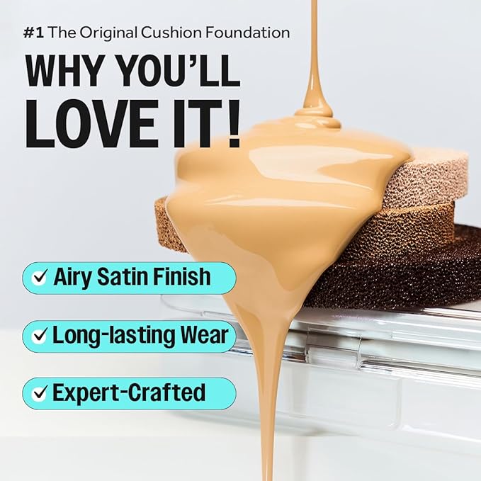 CLIO Kill Cover Founwear Cushion The Original – 20 Shades, Buildable Light to Medium Coverage, Natural Finish, Korean Makeup Foundation, Long-Lasting Skin Fit, 21N Linen