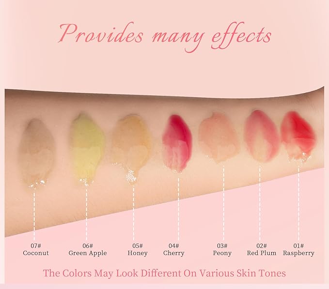 Plumping Lip Oil, Long Lasting Hydrating Lip Stain Lip Balm Cherry Fruit Revitalizing, Transparent Lip Care Oil for Dry Lip (Cherry Red)