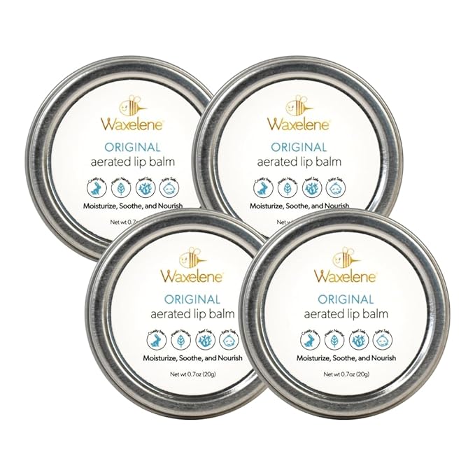 Waxelene Original Aerated Lip Balm Tin 4pc, Best Lip Balm Ever Organic Multipurpose Ointment Baby Eczema Dry Sensitive Skin Body Hand Face Moisturizer