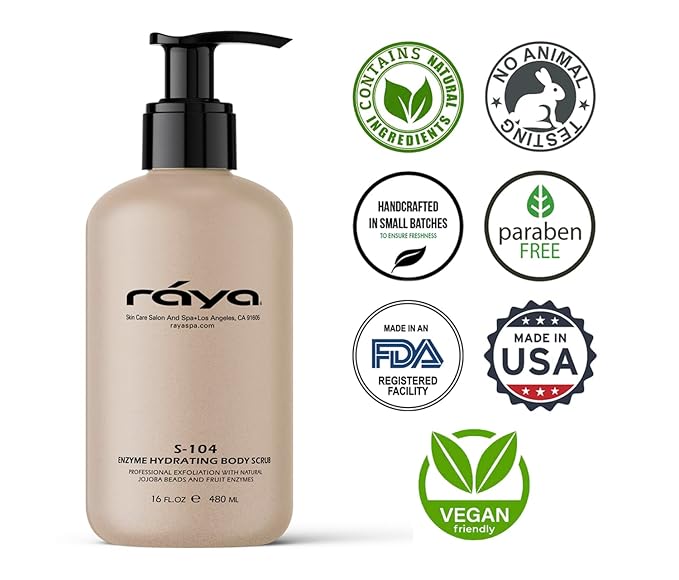 RAYA Enzyme Hydrating Body Scrub 16 oz Orange Vanilla Scent (S-104) | Gentle and Exfoliating Body Scrub | Made with Seaweed, Jojoba Beads, and Fruit Enzymes