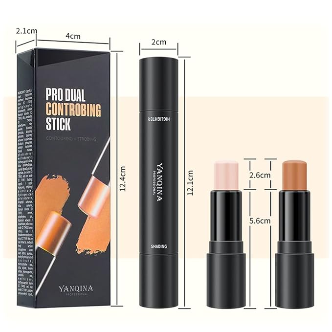 MEICOLY Cream Contour Stick Trio,Bronzer Highlighter Stick,2 in 1 Double Head Facial Repair Concealer Stick,3D Body Makeup Shading Trimming Stick,Smooth Gliding Face Illuminator Makeup,6 Colors