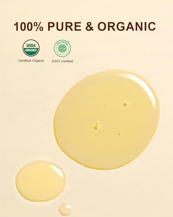 Yoken USDA Organic Jojoba Oil Cold Pressed 8 fl oz, 100% Pure & Natural Unrefined Jojoba Oil for Face Hair & Skin Massage, Hexane Free, Deeply Moisturizing Body Carrier oils Multi-Purpose Serum