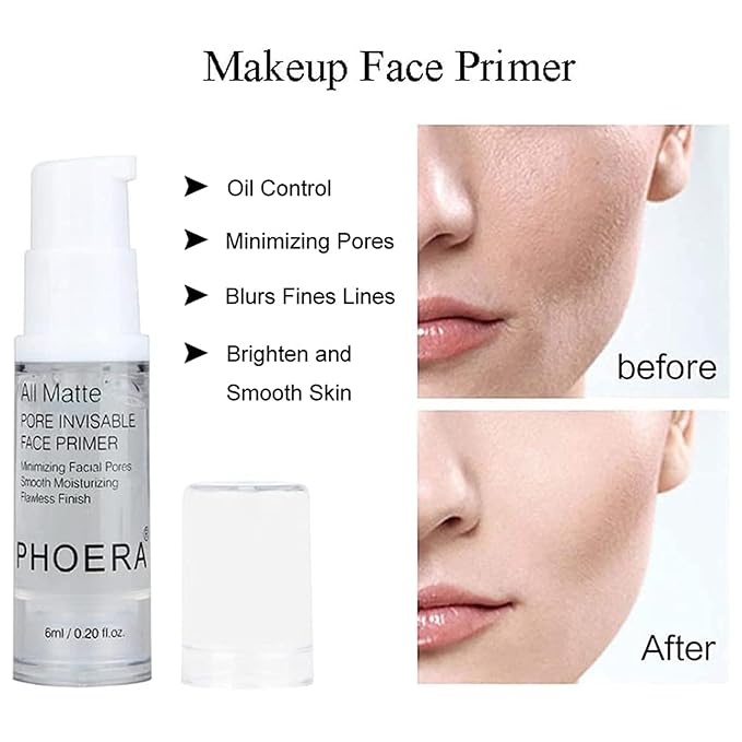 PHOERA Foundation, PHOERA CC+ Cream Color Correcting Anti Aging Hydrating Serum &SPF 25+, PHOERA Primer, PHOERA Makeup Set, Kabuki Makeup Brushes Foundation Brush Powder (105 Sand+ 160 Sand CC Cream)