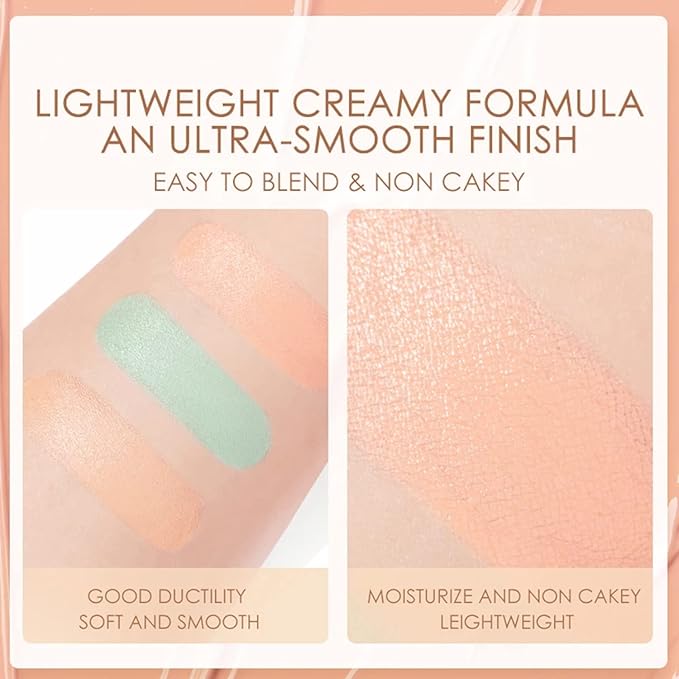 6 Colors Correcting Concealer Palette, Makeup Cream Contour Palette with Brush, Contouring Foundation Highlighting Concealer Palette for Conceals Dark Circles, Redness, Acne, Blemish