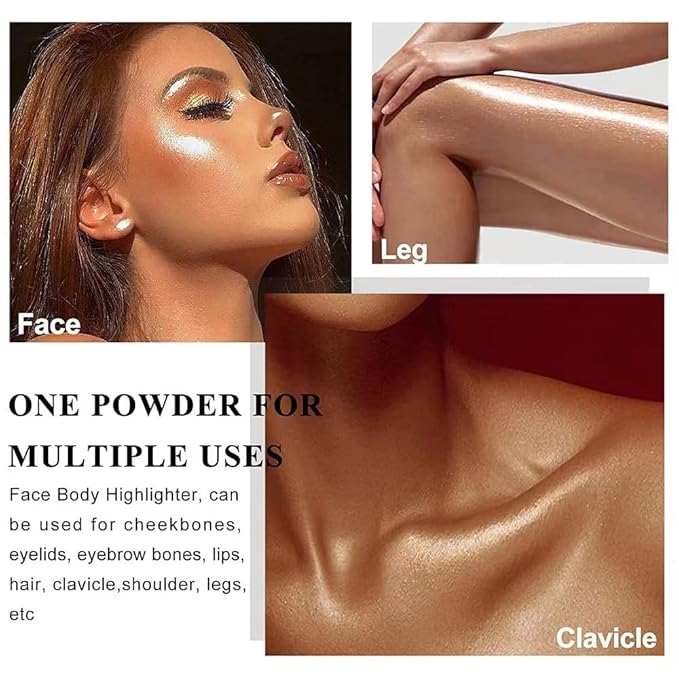 Glitter Powder Highlighter Makeup, Body Brightens the Natural Three-Dimensional Face Blusher Fairy Highlight Patting Powder. (01#White Moonbeam)