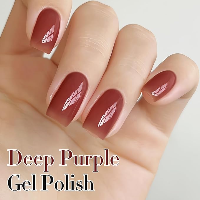 Double Rhythm 0.50 OZ Translucent Gel Polish Same Color Same Bottle Sheer Pastel Neutral Natural Milky 15 ML Jelly UV Nail Art DIY at Home (Deep Purple-A1528)