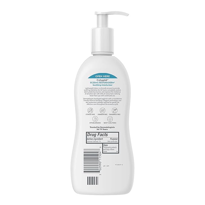 CETAPHIL RESTORADERM Soothing Moisturizer, For Eczema Prone Skin, 10 fl oz, For Dry, Itchy, Irritated Skin, 24Hr Hydration, No Added Fragrance, Doctor Recommended Sensitive Skincare Brand