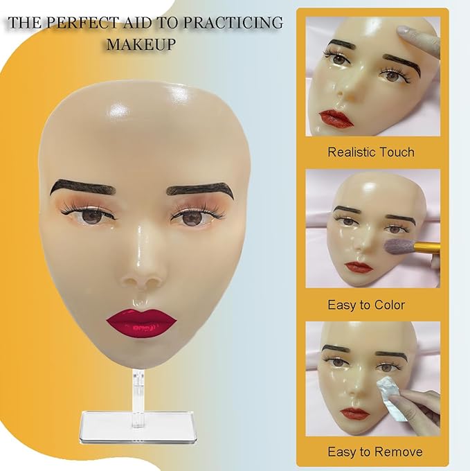 Makeup Practice Face Board, 5D Makeup Mannequin Face with Makeup Practice Kit for Makeup Artist, Beginners Face Makeup Practice, Eyelash Eyeliner Eyebrow Mapping, Come with Makeup Tools & Makeup Bag