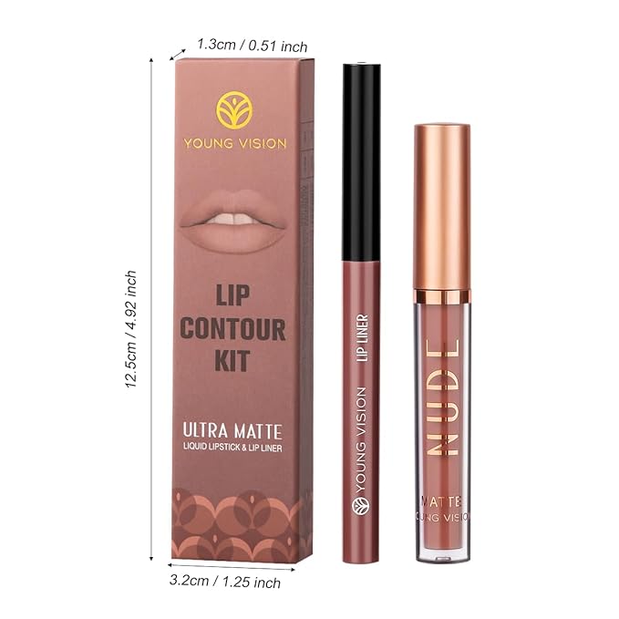 YOUNG VISION Liquid Lipstick & Lip liner Combo Set, Matte Lip Contour Kit - Durable, Waterproof, Kit de Labios Matte for Lasting Definition…