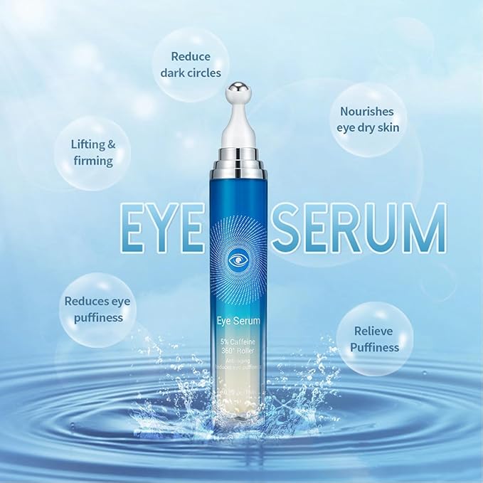 Eye Serum with Roller ball, 15 ML Eye Cream for Dark Circles and Puffiness, Anti-Aging Under Eye Roller Cream Reduce Wrinkles and fine lines