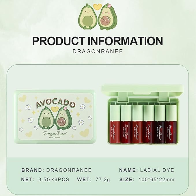 Miniling 6-Color Korean Lip Tint Set - Watery, Velvet Matte Lipsticks for Lips and Cheeks - Long-Lasting, Non-Stick, Shimmery