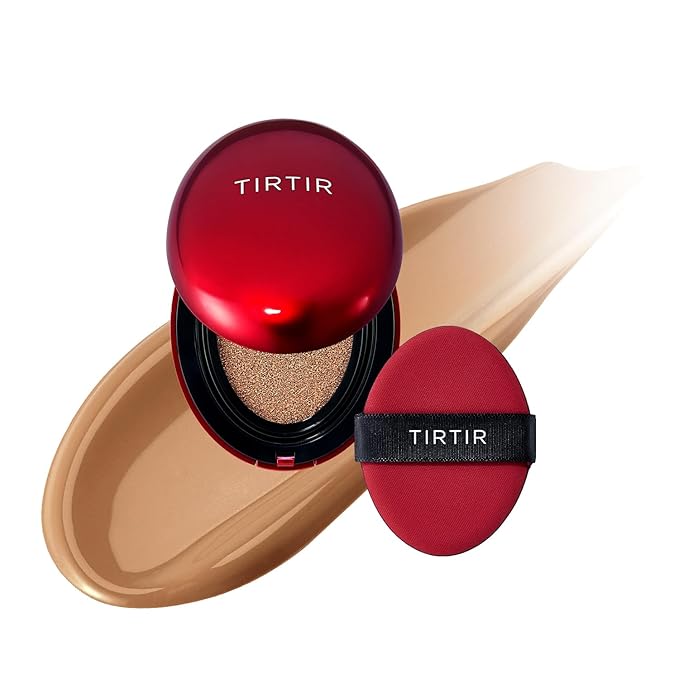 [*Mini Size*] TIRTIR Mask Fit Red Cushion Foundation | Full coverage, Weightless, Skin fit, Satin Glow Finish, Korean Makeup BB Foundation, beauty, Tattoo cover up, Buildable (#34N Pecan, 0.15 Fl Oz)