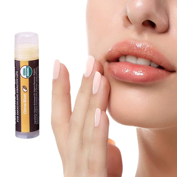 USDA Organic Lip Balm 4-Pack by Earth's Daughter - Citrus Flavor, Beeswax, Coconut Oil, Vitamin E - Best Lip Repair Chapstick for Dry Cracked Lips.