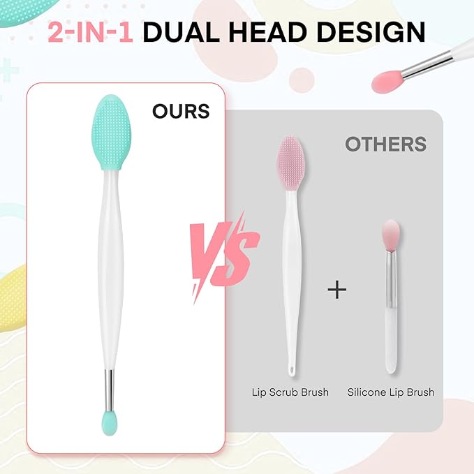 Unaone Lip Scrub Brush - 3 PCS Dual-ended Lip Scrubber Exfoliator and Silicone Lip Brush, 2-in-1 Silicone Lip Scrub Tool Lip Mask Applicator, Gentle Exfoliator & Applicator for Soft