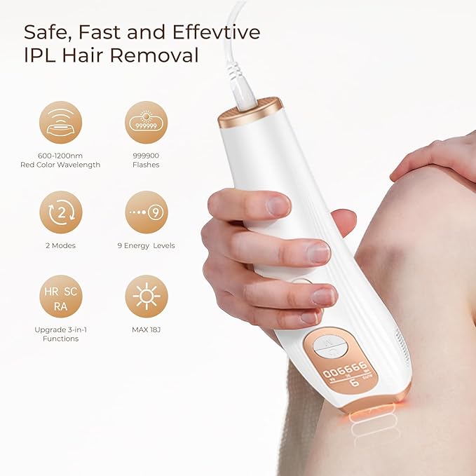 Laser Hair Removal, IPL Laser Hair Removal for Woman and Men Permanent, Hair Removal Device with 3.0 IPL Red Light Wave, Home Laser Hair Removal Device for Legs Armpits Back Bikini Body Use