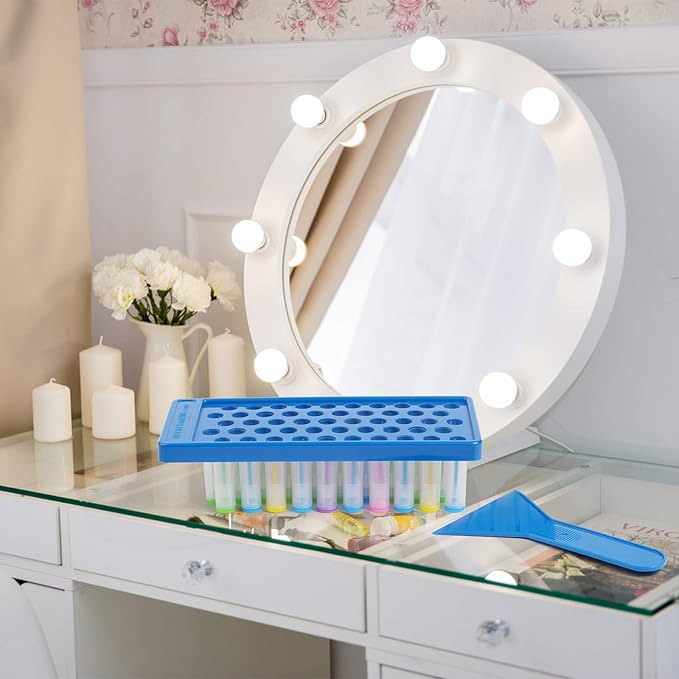 RONRONS Lip Balm Crafting Kit, Professional Lipsticks Filling Tray with 50 Small Holes and Spatula, Easy to Fill 50 Pieces Lipstick Tubes Containers for Business Gifts, Blue