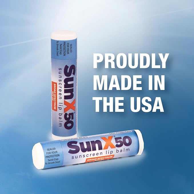CoreTex Sun X 50 Lip Balm SPF 50 - Pack of 4 Broad Spectrum Sunscreen Lip Balms (Protects Against UVA/UVB Rays) - Water Resistant Up to 80 Minutes and Free of Parabens & Oxybenzone