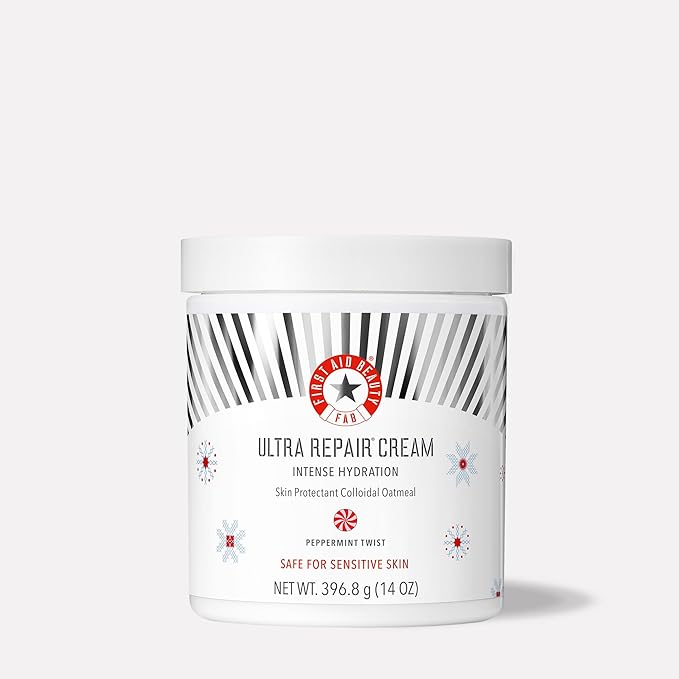 First Aid Beauty - Ultra Repair Cream, Intense Hydration Whipped Colloidal Oatmeal, Clinically Proven to Strengthen Skin Barrier & Help Relieve Eczema, Face & Body Moisturizer, 14oz Peppermint Twist