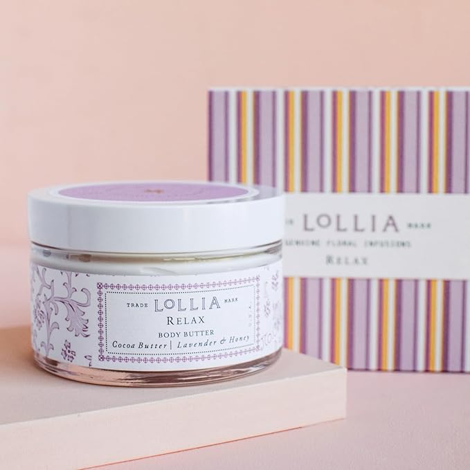 LOLLIA Relax Body Butter, 5.5 oz. - Lavender & Honey Fragrance - Shea Butter & Cocoa Butter, Body Lotion for Women, Hydrating & Smooth Body Moisturizer