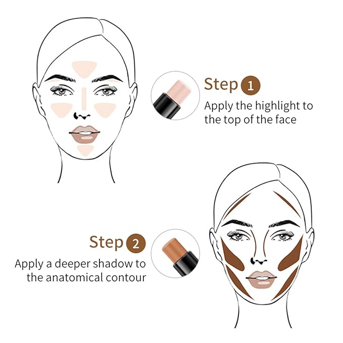 Double-End Contour Highlighter Stick Contour Stick, Face Highlighter, Contour Makeup Contouring Sticks Cream Concealer (3)