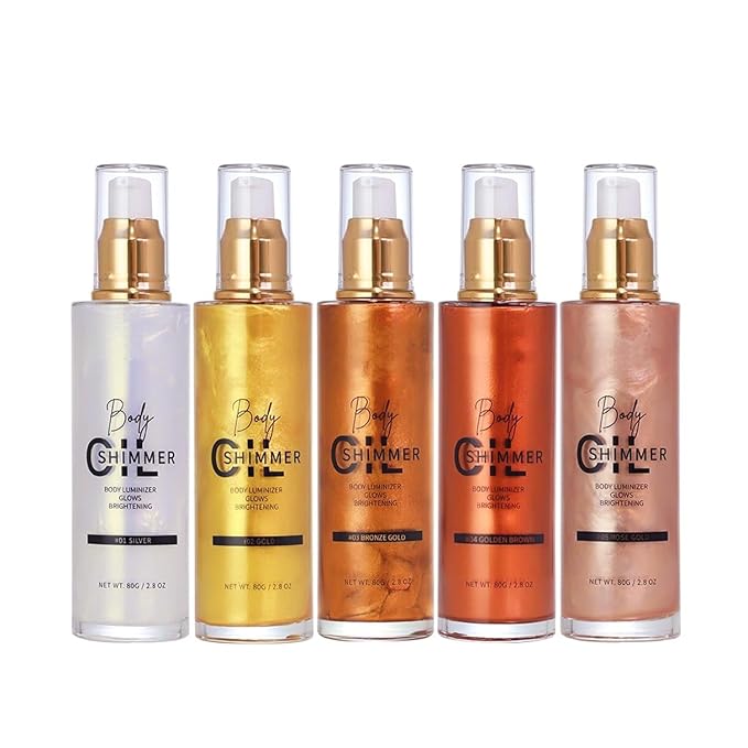 Shimmer Body Luminizer 5 Color Waterproof Smooth Face Body Glow Illuminator Non-sticky Liquid Body Highlight Illuminator for Face & Body & Leg (80 ML, 05 Rose Gold)