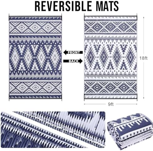 OLANLY Outdoor Rug 9x18 ft Waterproof Reversible Boho Mat - Image 2