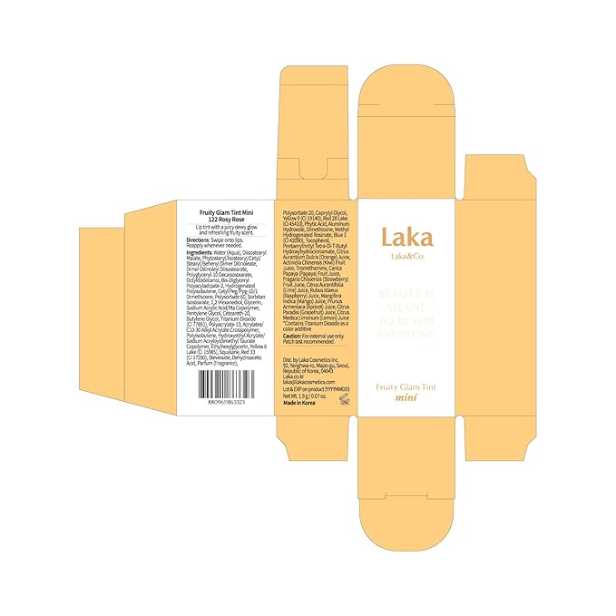 Laka Fruity Glam Lip Tint Mini, Glowing Lip Stain with Wide Color Spectrum, Hydrating & Lightweight Texture, Long-Lasting Bold Stain, Non-Sticky, Vegan, K-Beauty (#122 Rosy Rose)