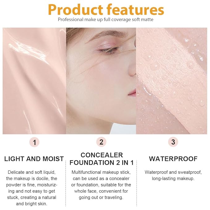 2 Pack Liquid Foundation Cream with Foundation Brush for Face Makeup,Durable Full Coverage Matte Concealer Make Up,Oil Control & Waterproof Base Primer -1 Fl.Oz (#01)