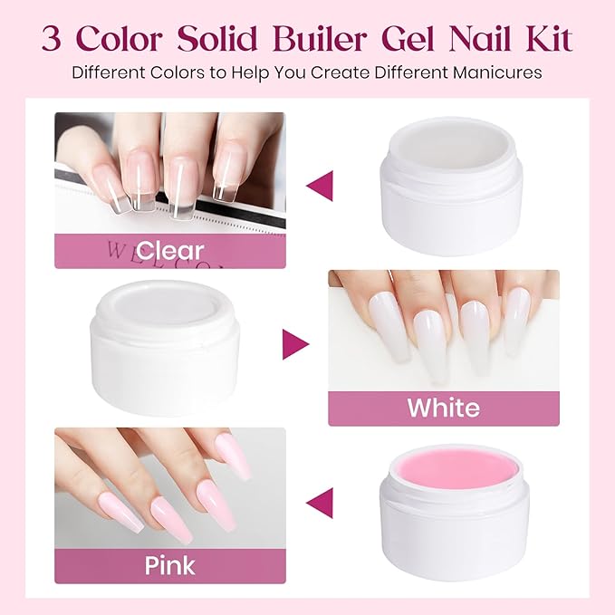 MIZHSE Solid Builder Gel for nails, 3 Colors Sculpting Gel for Nails, Clear White Pink Non-Sticky Hand 3D Nail Art Building Carving Modeling Hard Nail Extension Manicure Salon Home DIY Gift