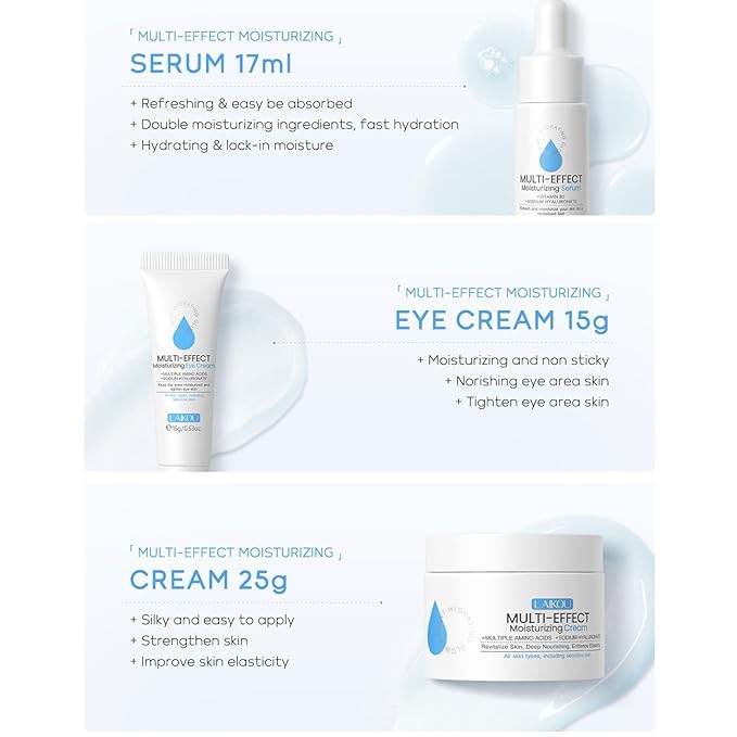 Generic Moisturizer Skin Care Set,5PCS Skincare Teen Girls Set,Long-Lasting Moisturizing Skincare SetWith Cleanser,Toner,Serum,Eye Cream,Cream，Strong moisturizing effect，For All Skin Types, Blue