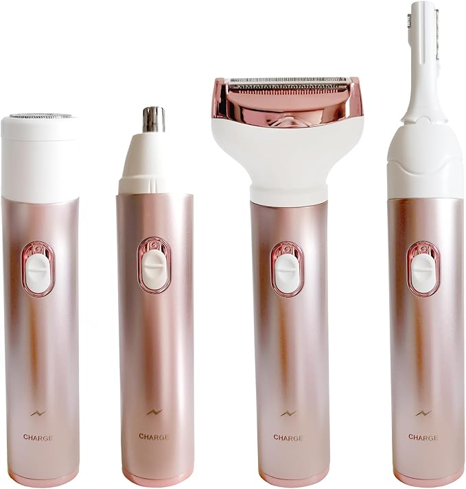 Electric Razor for Women, Hair Trimmer for Bikini Legs Womens Shaving Eyebrow Lips Body Face Beard Mustache Nose Arm Armpit Facial Hair Removal for Women's Shaver 4 in 1 Kit, Type-C Charging Port