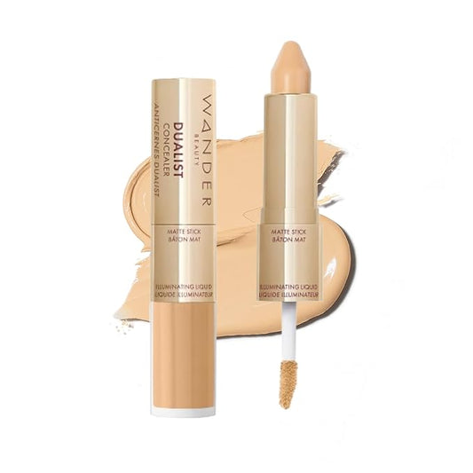 Wander Beauty Dualist Matte and Illuminating Concealer Makeup - Light Medium - Dual-Ended Matte Concealer Stick + Liquid Concealer - Full Coverage Concealer Brightens, Firms, & Hydrates - 0.28 fl oz