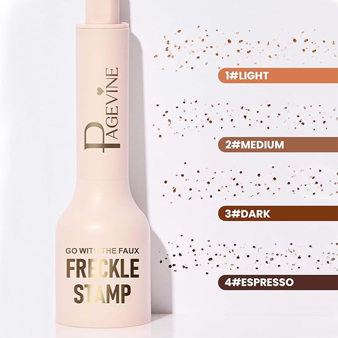 Freckle Stamp Pen,Fake Freckles Stain Marker Pencil Tool for Natural and Lifelike Sunkissed Face Freckle Makeup for Waterproof and Long-Lasting,Quick Dry 5-Point Faux Freckle Stamp Cushion, 02 Medium