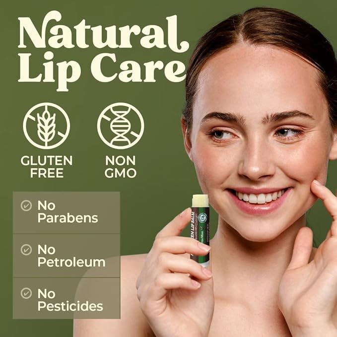 SPF Lip Balm 4-Pack by Earth's Daughter - Lip Sunscreen, SPF 15, Organic Ingredients, Eucalyptus Mint Flavor, Beeswax, Coconut Oil, Vitamin E - Hypoallergenic, Paraben Free, Gluten Free